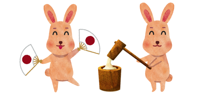餅つきするウサギ